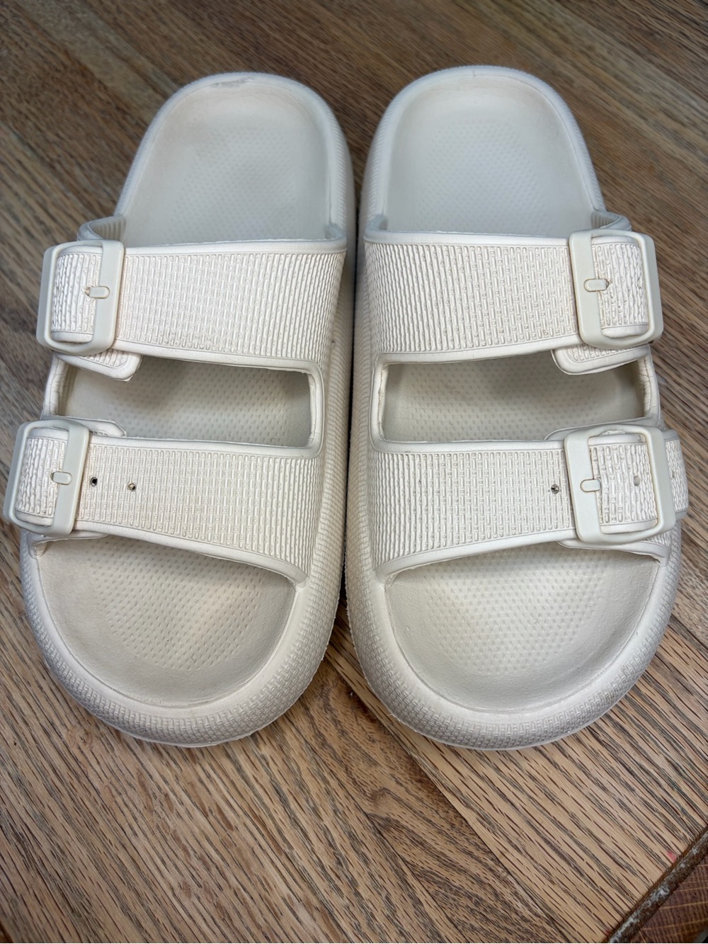 Women’s Adjustable Off-White Slide Sandals with Dual Straps